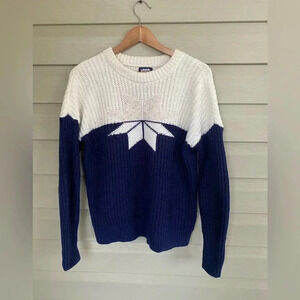 LANDS END navy blue cozy thick snowflakes sweater Nordic ski sz S women’s EUC